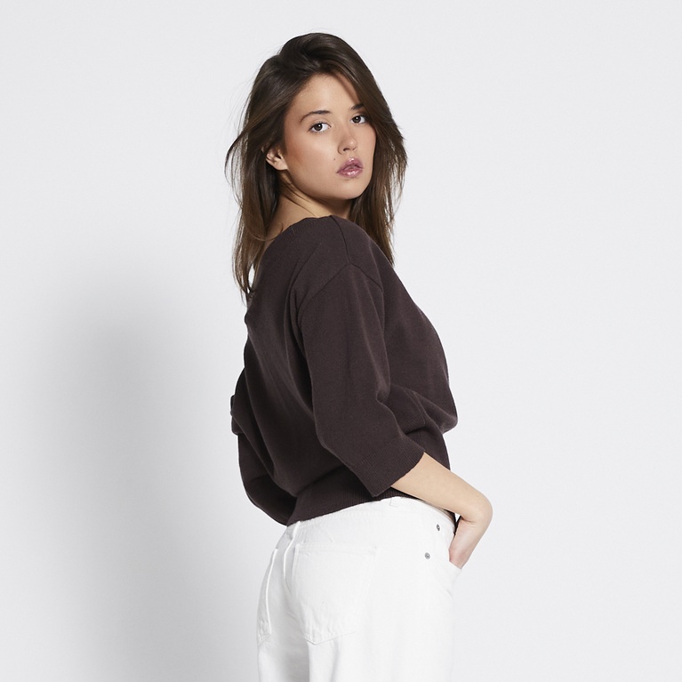 Off-shoulder knit sweater "Adriana" Brown